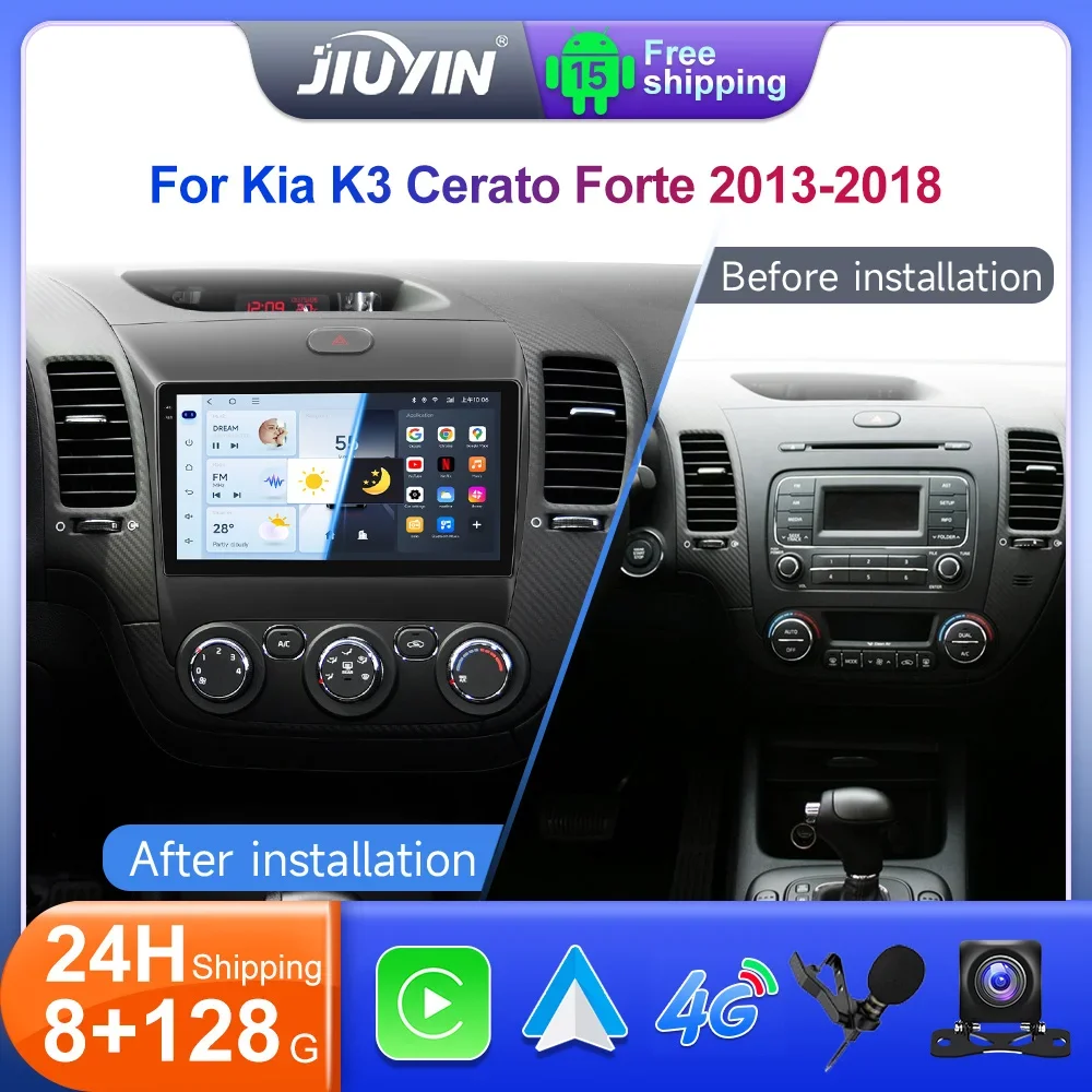 JIUYIN 9“ Car Radio For Kia Cerato K3 Forte 2013-2018 Android15 Multimedia CarPlay Android Auto Video Player Stereo GPS Screen