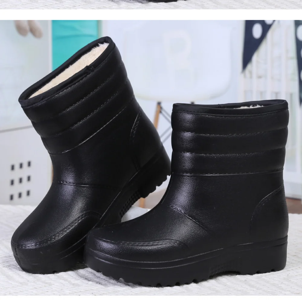 Winter New Men\'s Snow Boots Plush EVA Waterproof Casual Work Shoes Rain Shoes High Top Warm and Comfortable Cotton Shoes