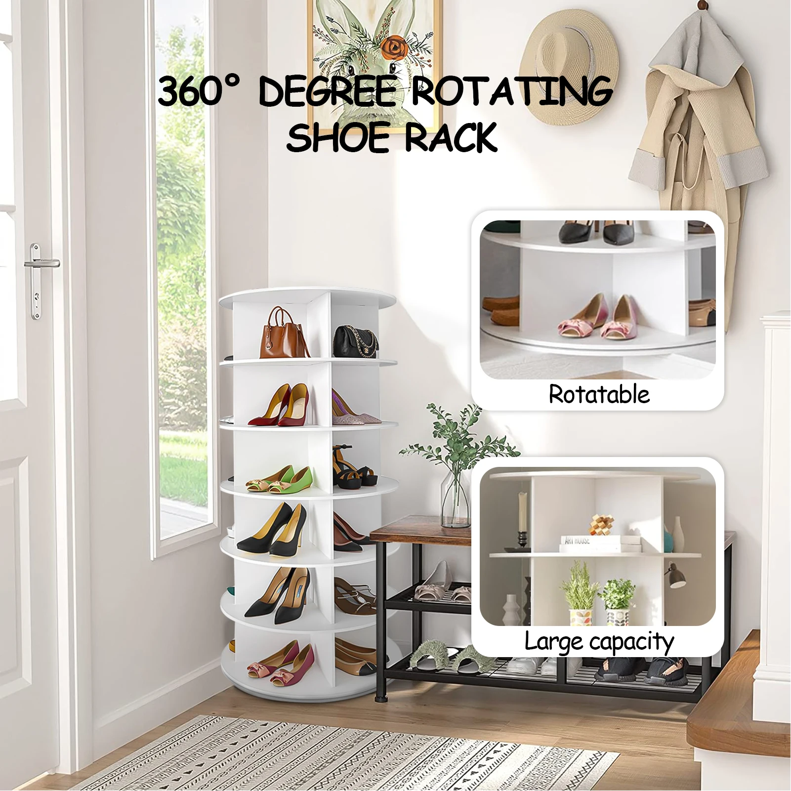 Rotierender Schuhturm, 6 Etagen, freistehender Schuh-Organizer, Ausstellungsständer, 360-Grad-Drehregal für die Tür zu Hause, im Schlafsaal – Detail 4
