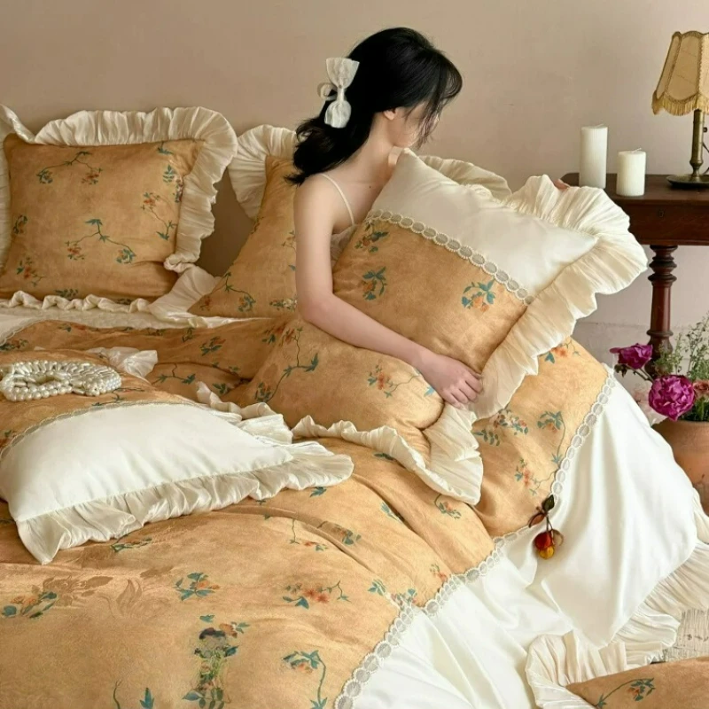 4-piece Set of Long Staple Cotton Bedroom Bed Cover Style Pure Cotton Digital Printed Duvet Cover Bed Sheet Bedding