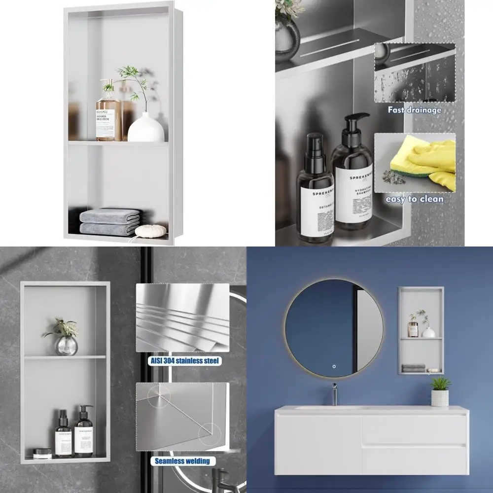 

Two-Tier Brushed Stainless Steel Shower Niche, 24 x 12 Bathroom Shelf with No Tile Installation