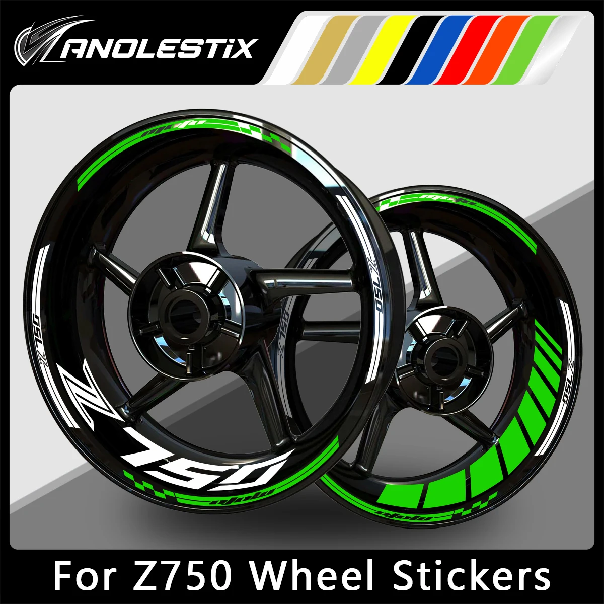 AnoleStix Reflective Motorcycle Wheel Sticker Hub Decal Rim Stripe Tape For Kawasaki Z750 2024 20223 2022 2021 2020 2019 2018