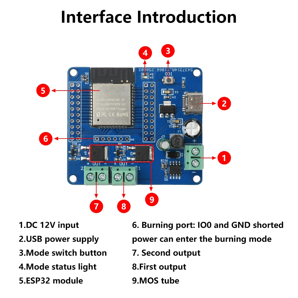 ESP32-32E 2/4-Way MOS Switch Module WIFI Bluetooth Development Board - UART Burning for DC 5-60V Projects