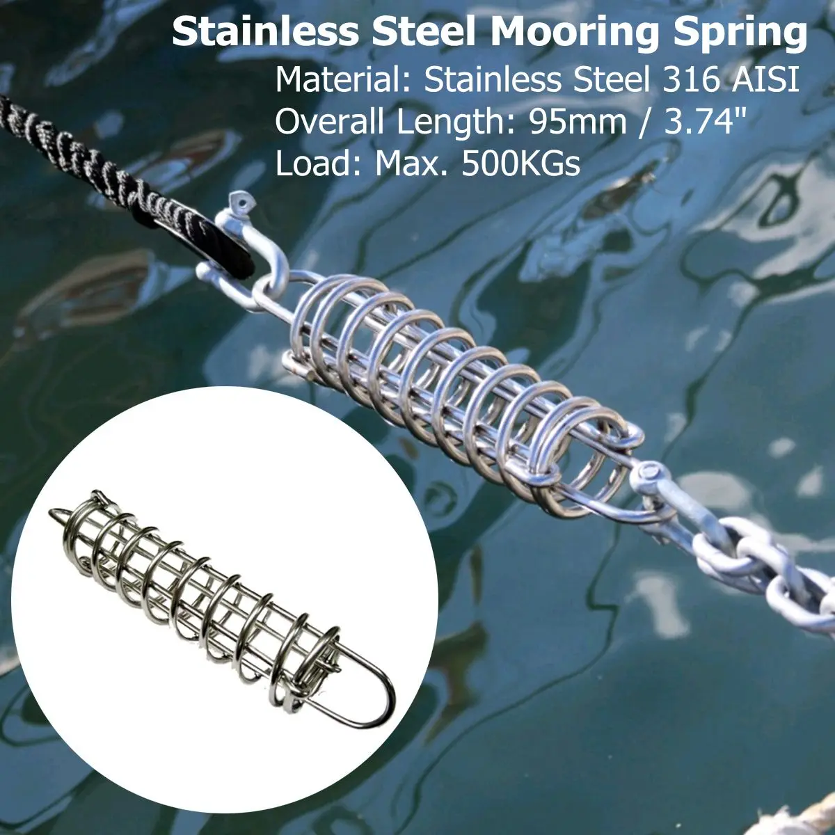 Marine Hardware Stainless Steel Boat Anchor Docking Mooring Spring Cable Tension Dog Tie Damper Snubber Shock Absorbing