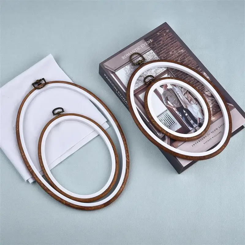 Sewing Tool Round Oval Wooden Color Embroidery Hoops Frame Set Plastic Embroidery Hoop Rings For DIY Cross Stitch Needle Craft