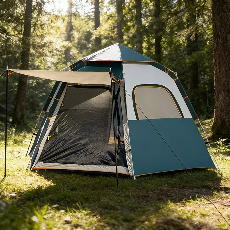 Robustes, faltbares, automatisches Campingzelt, sechseckig, regenfest, winddicht, verdickter Outdoor-Unterstand für Wandern und Picknick
