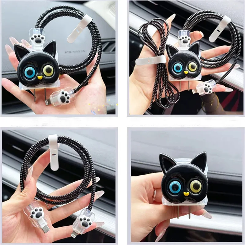 Korea Cartoon Cute 3D Cat Cat Paw Charger Cover For IPhone 11 12 13 14 18/20W Transparent Charge Protection Cover Charger Sleeve