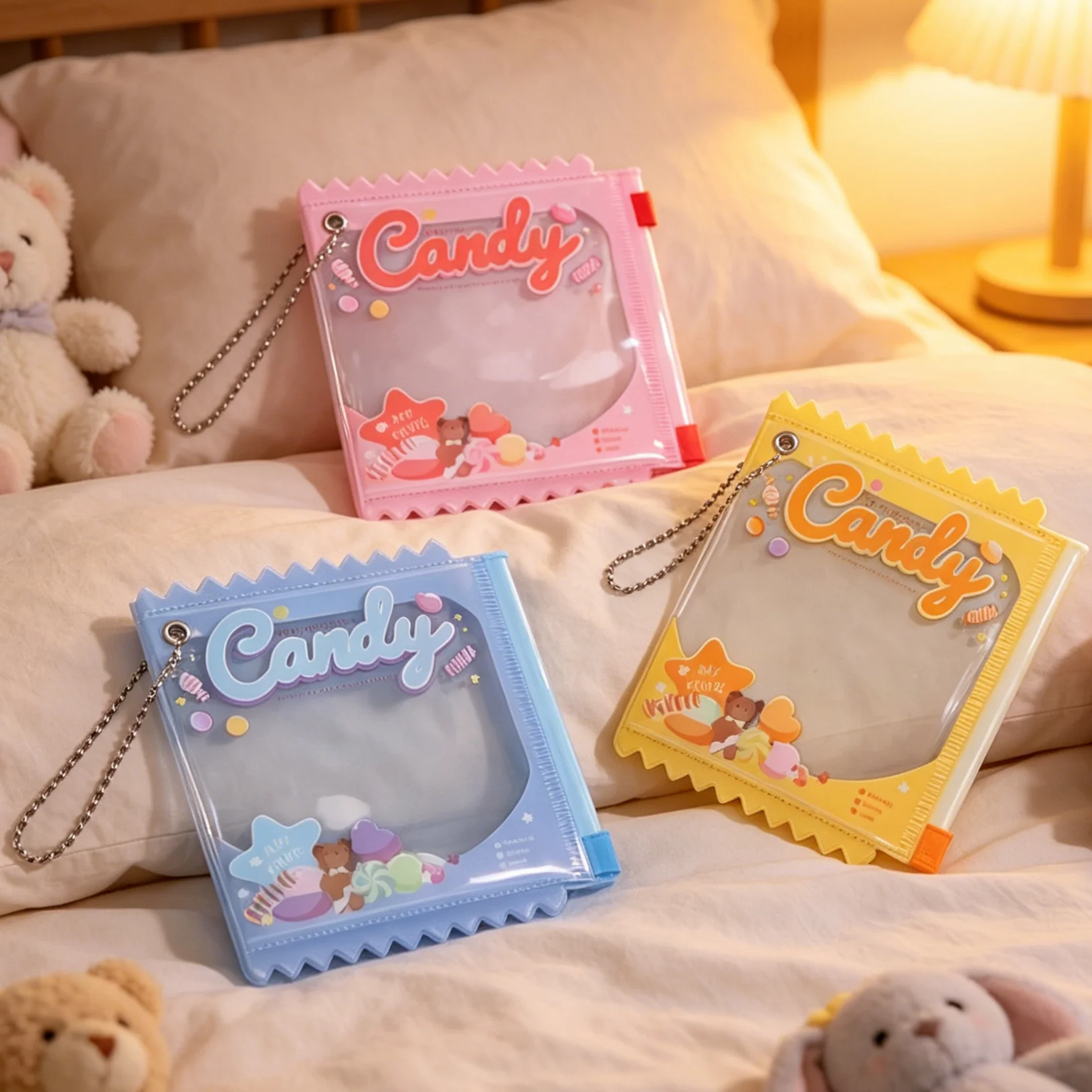 Mini doll storage bag, cartoon transparent PVC dustproof display bag with keychain, portable doll storage and protective bag