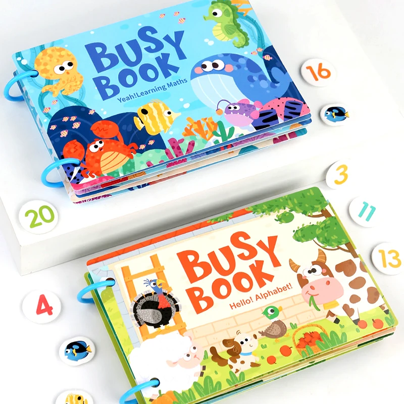 Montessori Quiet Busy Book Sticker, números animais Matching Puzzles Game, brinquedos educativos iniciais para crianças