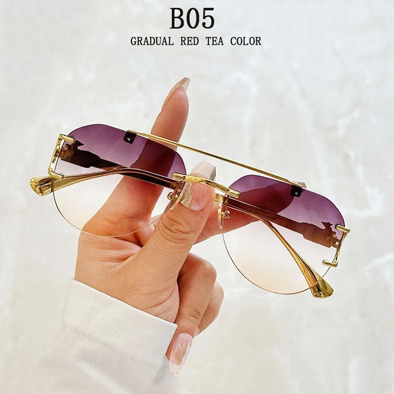 Randlose Designer Sonnenbrille Frauen Trendy Luxe Mode Sonnenbrillen Männer Vintage Gläser Lentes De Sol Mujer Lunette Soleil Femme – Detail 5