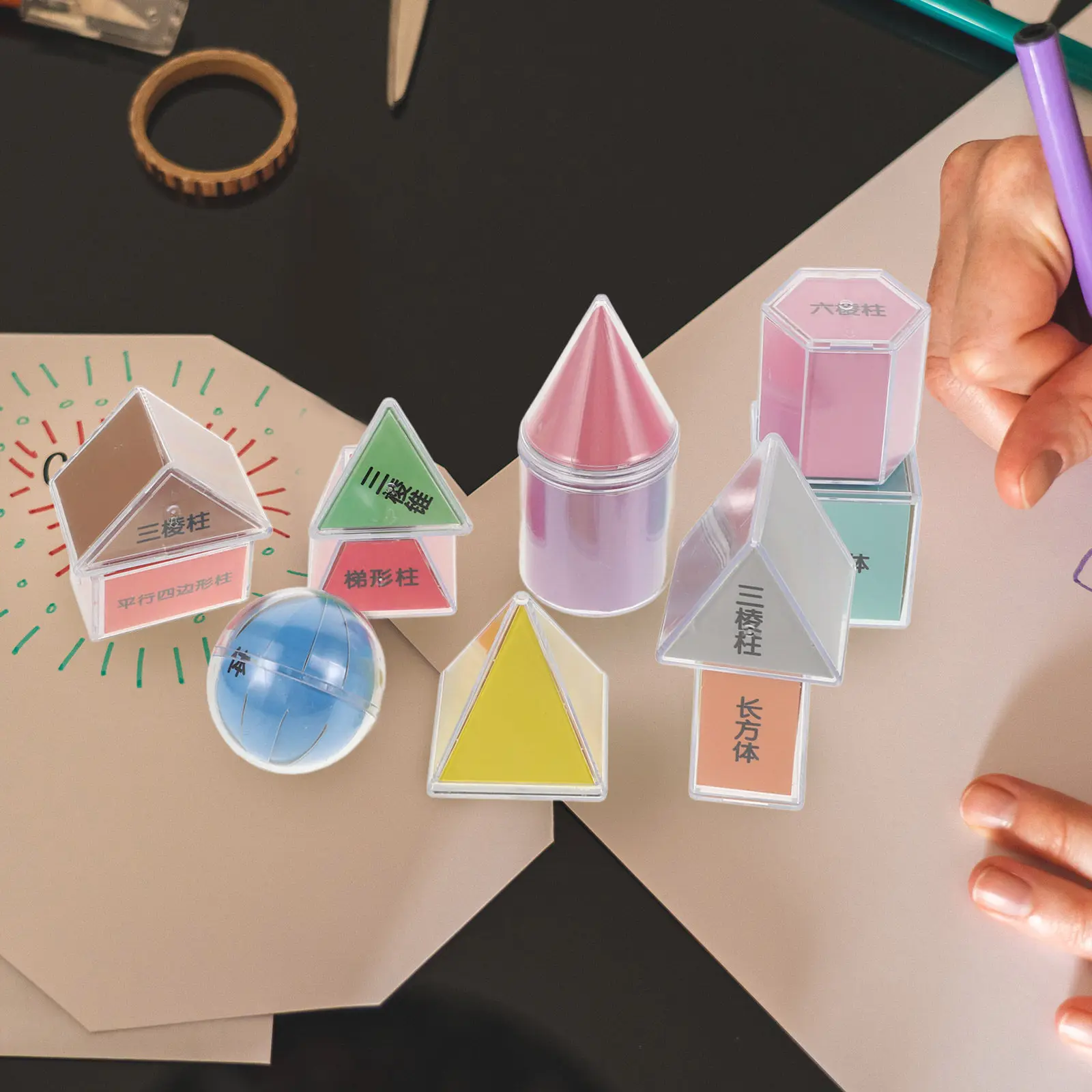 8Pcs Geometric Solids Set Sturdy Plastic 3D Shapes for Volume Surface Area Visualization Geometry Learning Math Teaching