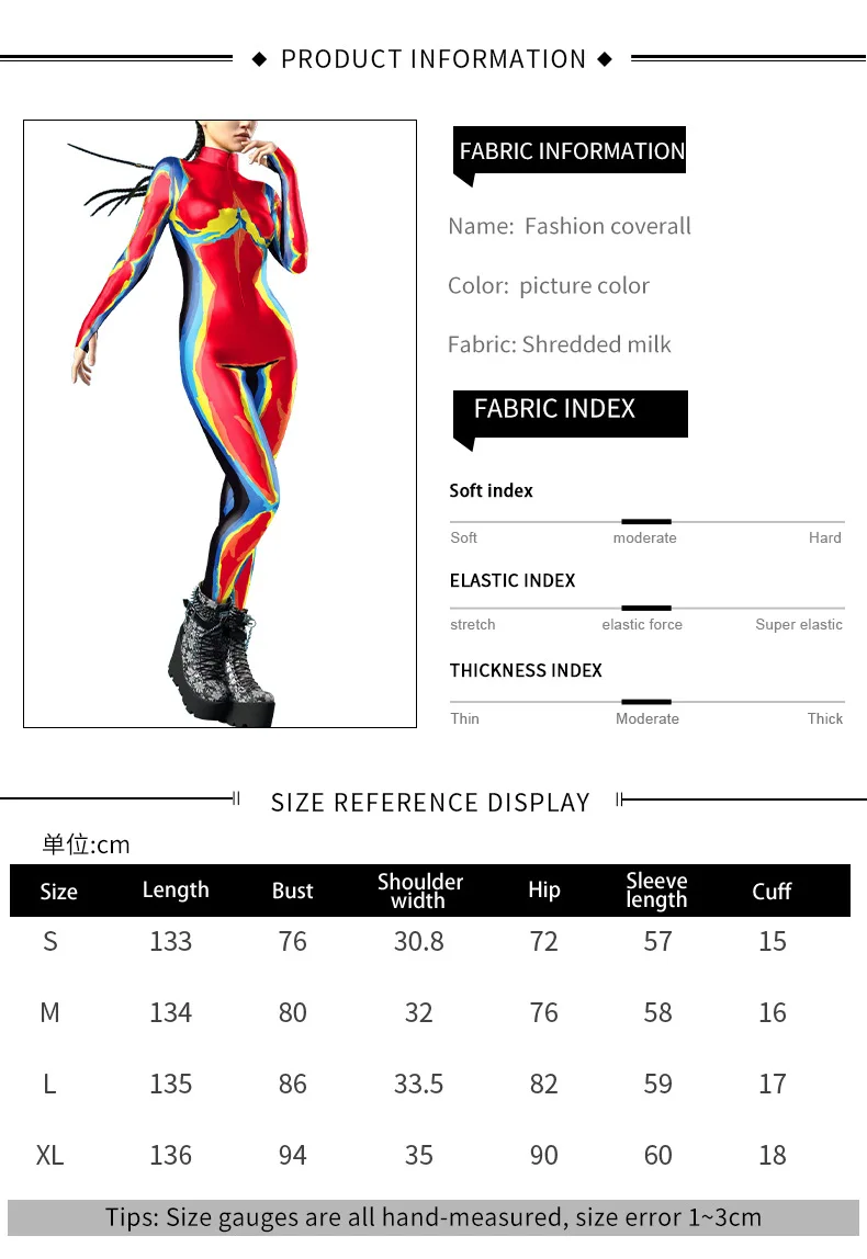 Futuristische Technologie Punk-Roboter Damen-Jumpsuits Kleidung Bunter Texturdruck Zentai-Bodysuit Cosplay-Kostüm Halloween-Outfit – Detail 1