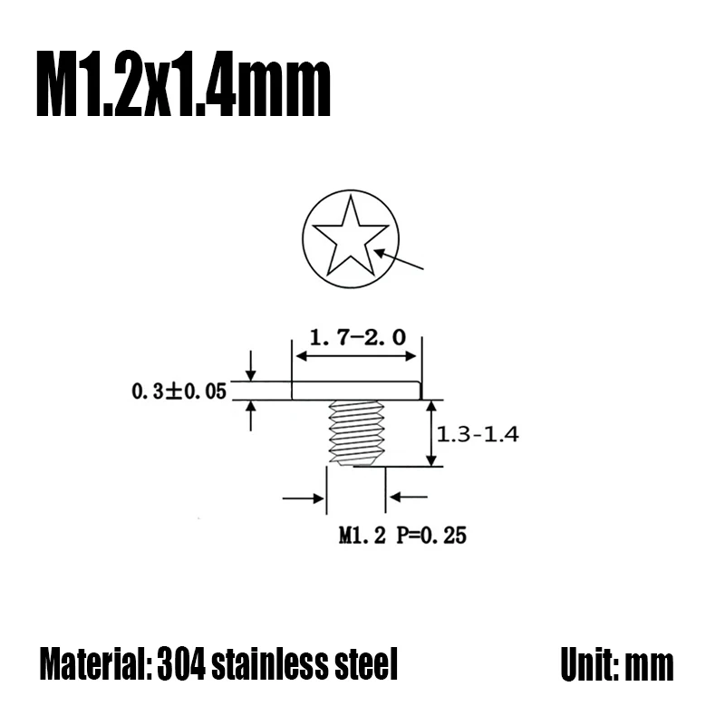 10-200PCS M1x4mm M1.2x1.4mm 304/410 Stainless Steel Flat Countersunk Head Five Star Slot Screw Micro Screw Machine Screw