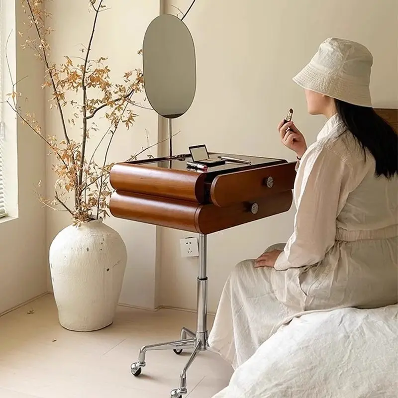 

Portable Makeup Vanity with Mirror, Retro Compact Dressing Table for Small Bedrooms, Home Storage Solution Bedroom Furniture