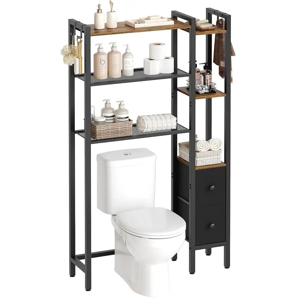 

Over The Toilet Storage, 6-Tier Bathroom Organizer, Over Toilet Storage Ra With 2 Fabric Drawers, For Bathroom, Laundry,
