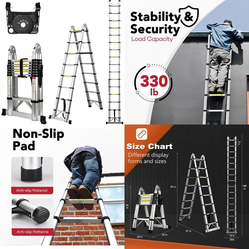 ポータブルアルミ伸縮はしご、16.5フィートの延長でアウトドアキャンプやRV旅行に最適、コンパクトで軽量で収納も簡単
