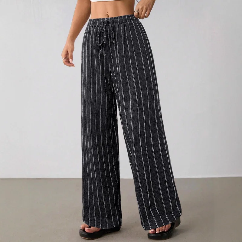 2026 new Woman Girls casual loose striped drawstring elastic waist multi-color wide-leg Pants fashion stripe trousers