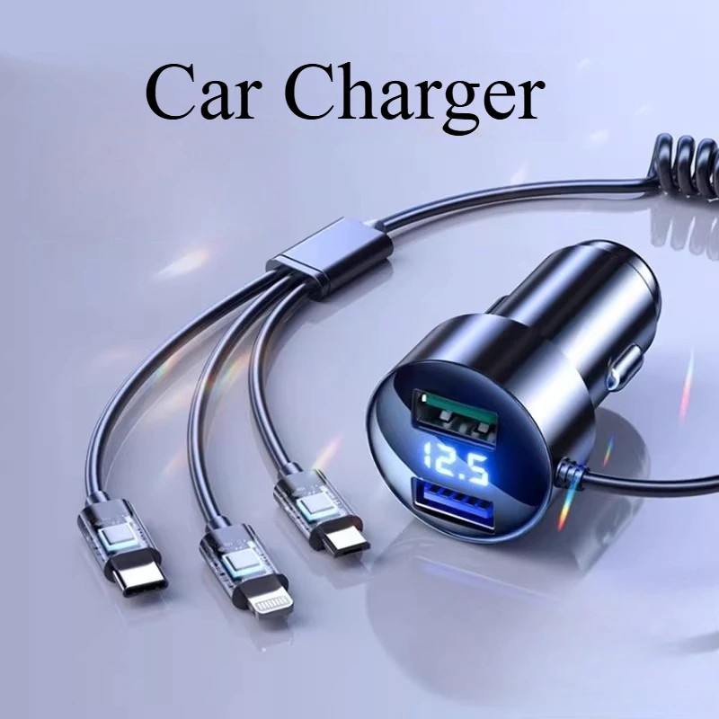 Car Charger One To Three Super Fast Charging Mobile Phone Cigarette Lighter Conversion Plug Car Charger Usb Interface Body Kits