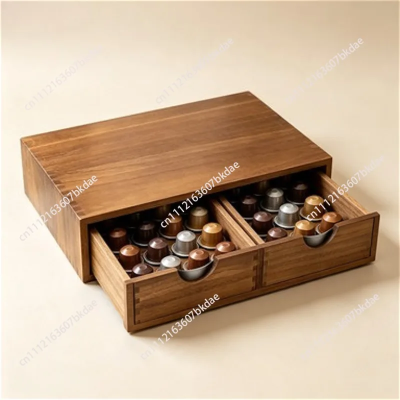 Wooden Capsule Coffee Drawer Storage Multifunctional Coffee Machine Base Bracket Durable Organizer For Home Kitchen Countertop