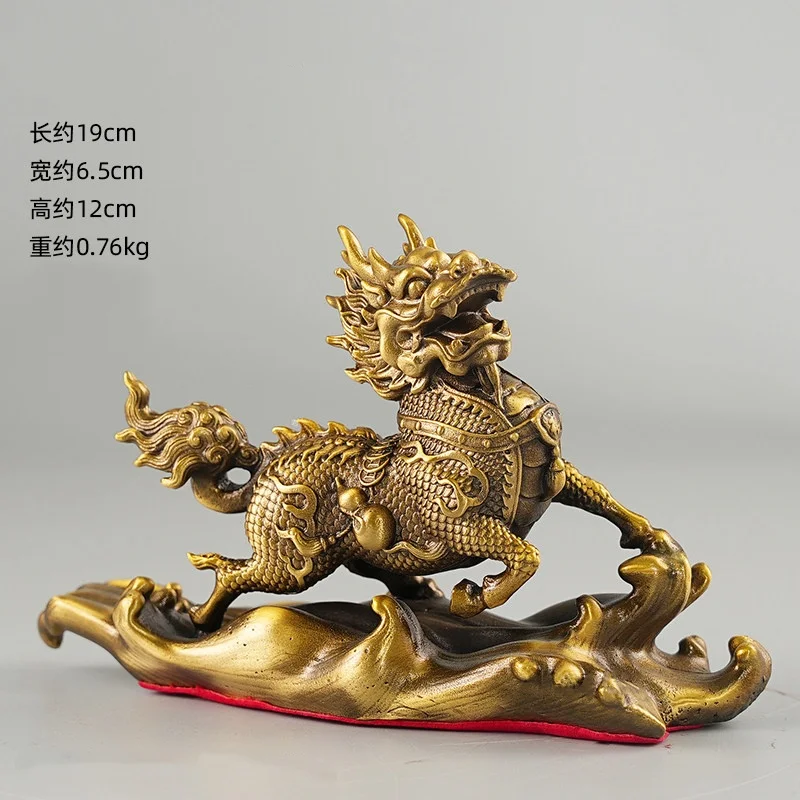 Antique Copper Wave Treading Kirin Statue a Pair auspicious beast Home Feng Shui Auspicious Wealth Chinese style Ornament