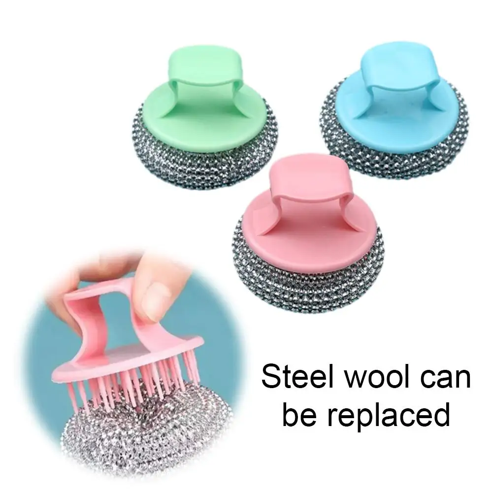 Stainless Steel Cleaning Ball Steel Wool Scrubber With Handle Random Color For Cleaning Cast Iron Dishes Stock Pots Pans S0G3