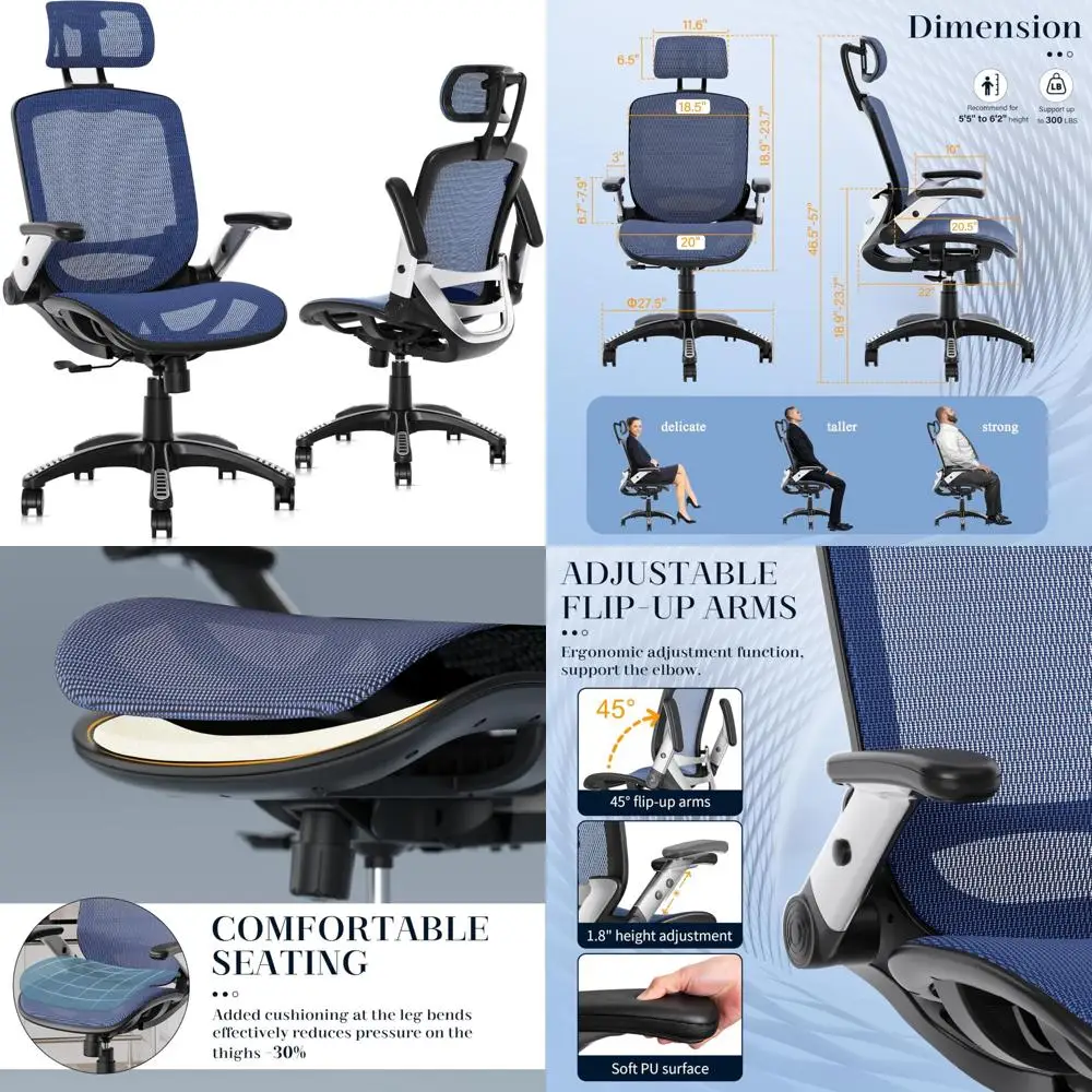 

Ergonomic High-Back Mesh Office Chair with Adjustable Headrest, Flip-Up Armrests, Tilt Lock, and Lumbar Support