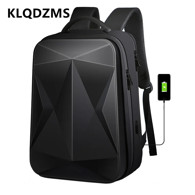 KLQDZMS PC Hard Shell Backpack Men's Waterproof Large Capacity Shoulder Bag Students Laptop Schoolbag USB Charging Travel Bag