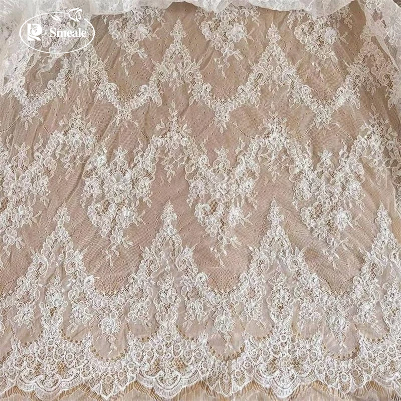 3MX1,5M NEUE Handgefertigte Kordel-Stickerei Wimpernspitzenstoff für Hochzeitskleider, DIY Nähen Weißer Spitzenstoff – Detail 8