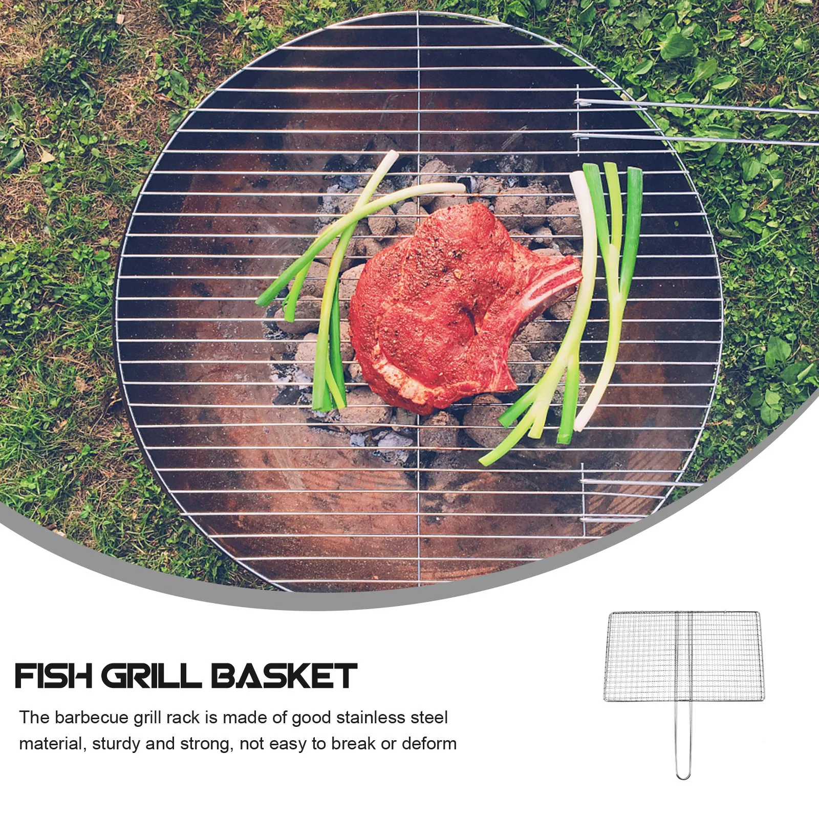 

Grill Basket for Fish and Vegetables Stainless Steel Bbq Mesh Rack Outdoor Camping Picnic Grilling Accessories Steak Cooking