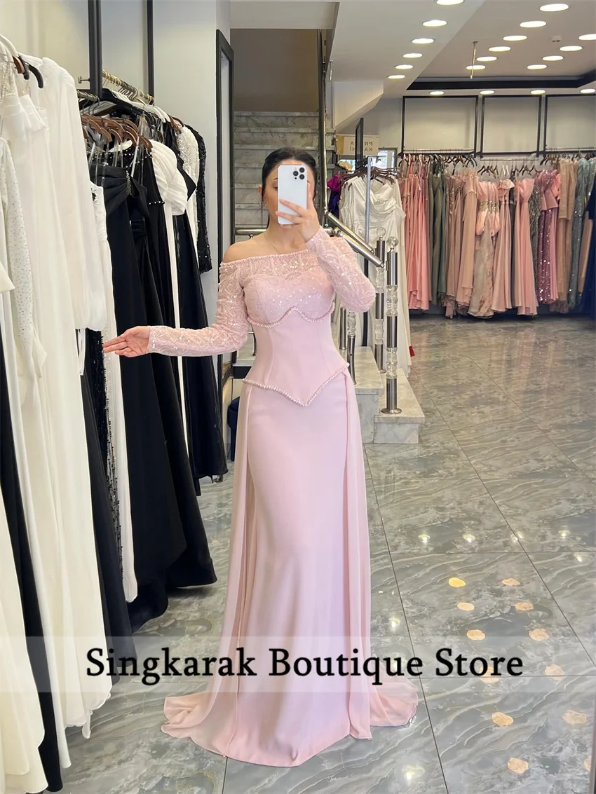 

Customized Sparkle Exquisite Sequined Lace Beading Pink Prom Party Gown Bespoke Occasion Evening Gown Long Dresses