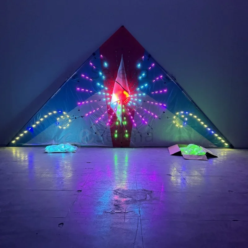 DDDZ 6 Square LED Delta Kite Ever-Changing Big Triangle Night 544 Umbrella Ripstop Nylon Delta Kite with Light with Tubing Tail