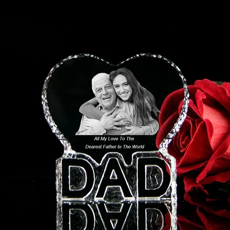 Custom Heart Shaped DAD Crystal Photo Album Dad's Birthday Gift Father's Day Present Personalized  Souvenir Home Decoration