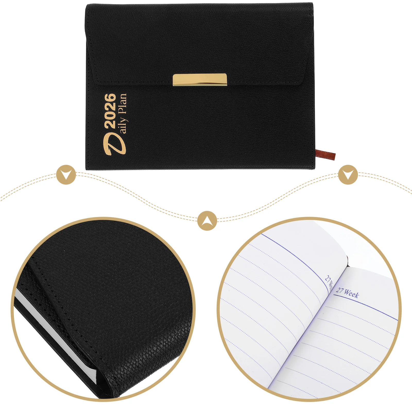 مخطط يومي مقاس A5 لعام 2026، تصميم مدمج من الورق السميك والأنيق الحديث، علامات تبويب يومية، مؤشر شهري، مكتب أعمال أكاديمي