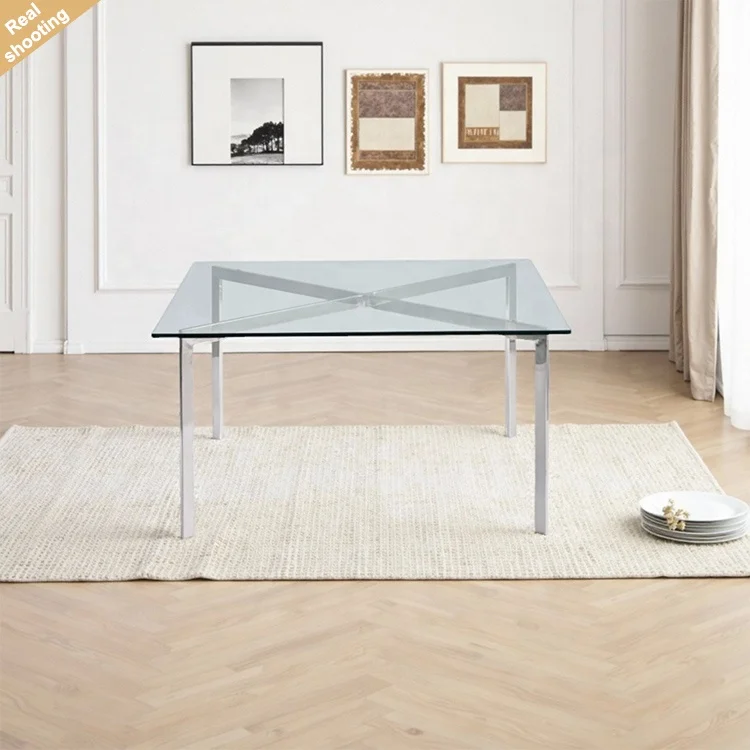 

Classical Modern Design Italian Simple Square Stainless Steel Tempered Glass Living Room Coffee Table