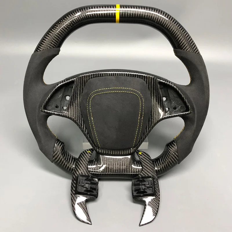 For Chevrolet Corvette C7 Customized Carbon Fiber Flat Top Sports Steering Wheel with Paddle Shifters