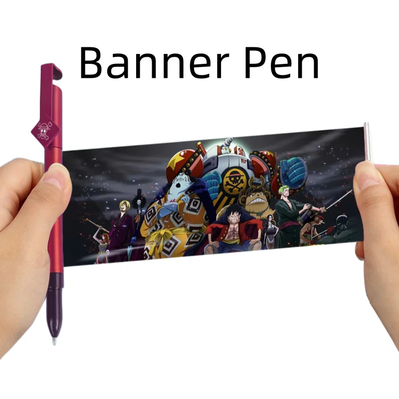 One piece&Naruto Akatsuki Anime Banner Pen, Pull Out Scroll Ballpoint Pen, Cool Anime Stationery Gift for Fans School Office