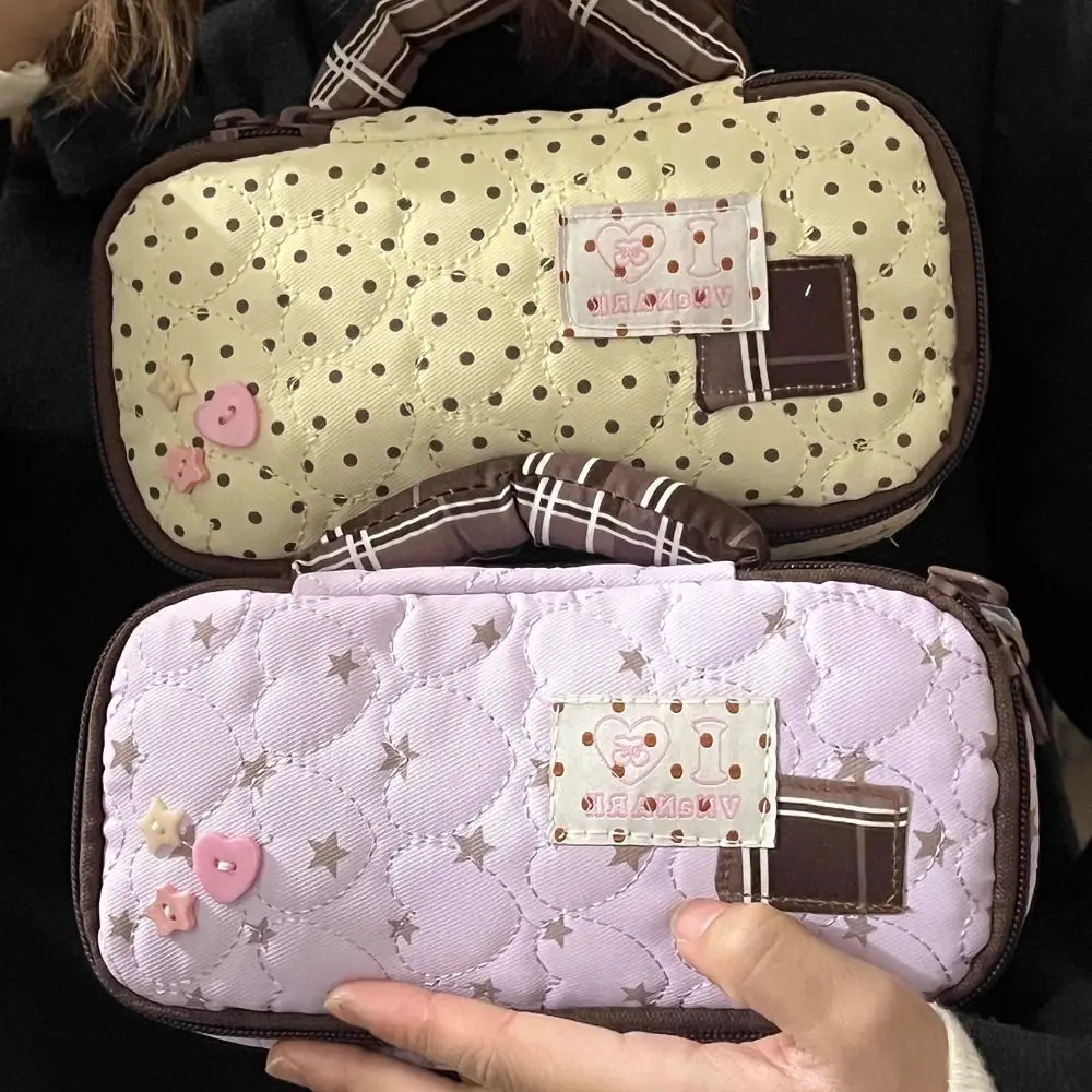 New Handheld Pencil Case Large Capacity Portable Pen Bag Polka Dot Storage Bag Gift