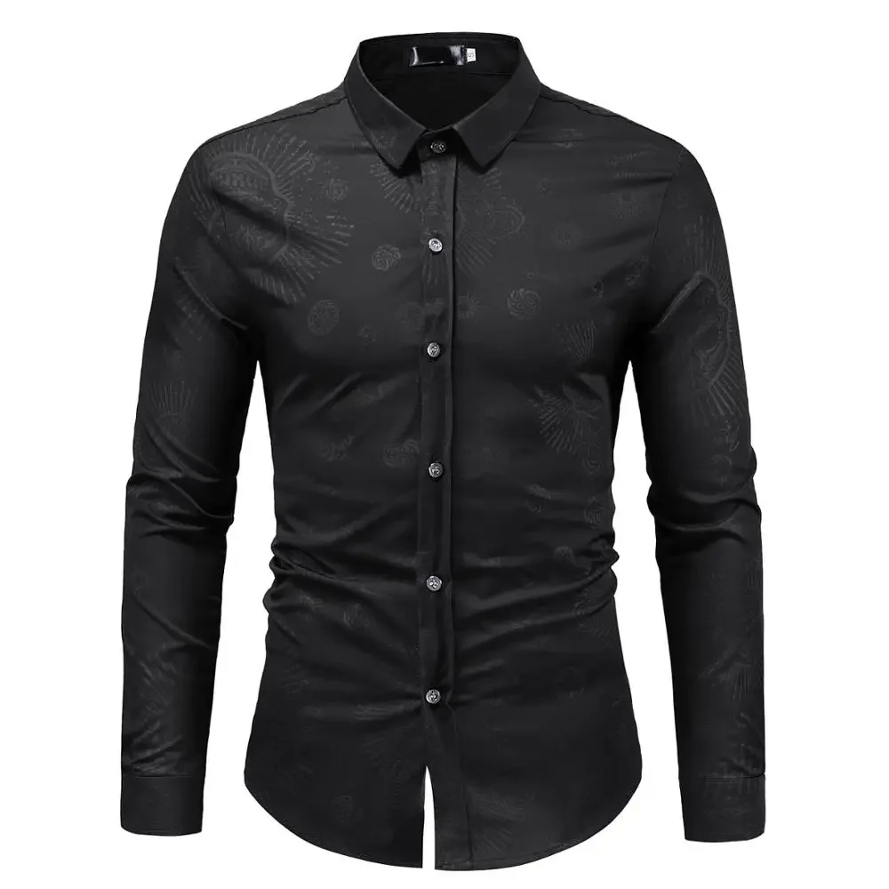 

Fashion Skull Print Shirt Men Camisa Masculina 2020 Brand Slim Fit Long Sleeve Mens Dress Shirts Business Casual Black Shirt Man