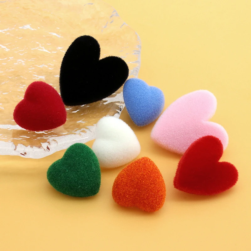 5Pcs/Lot Beautiful Plastic Flocking Fabric Decorative Mini Heart Buttons Child Sewing Haberdashery Accessories For Needlework