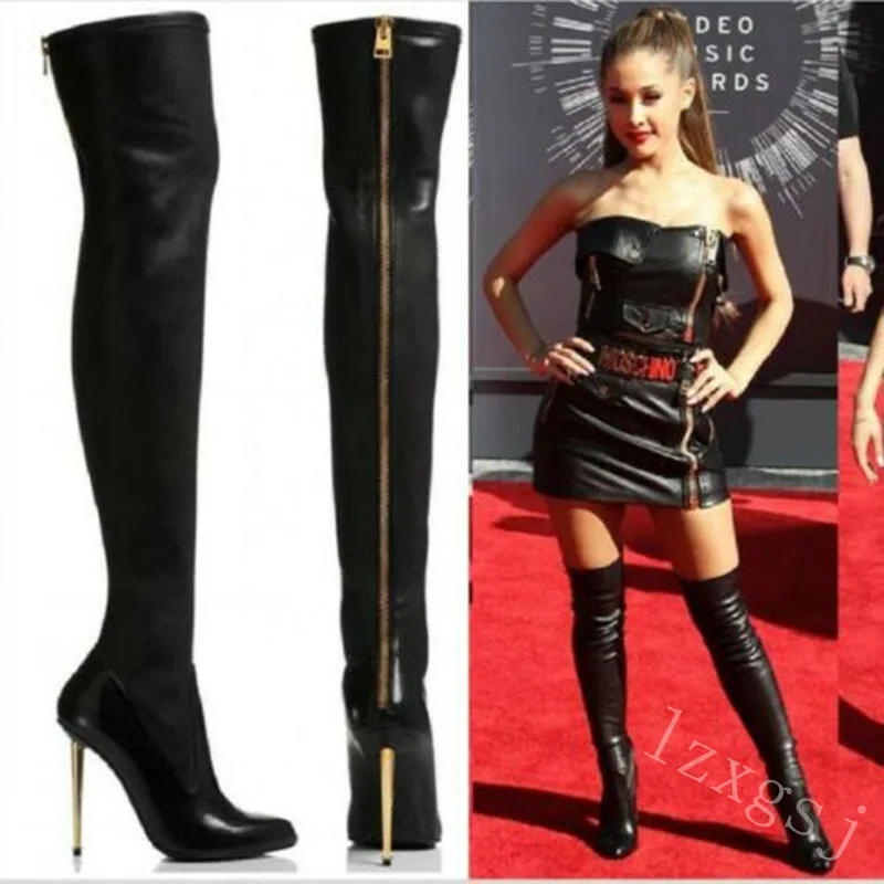 Sexy Crotch Thigh High Boots Over The Knee Elastic Stretch Boots Full Zipper Women Botas Mujer Sexy Knee High Heels Sock Boots