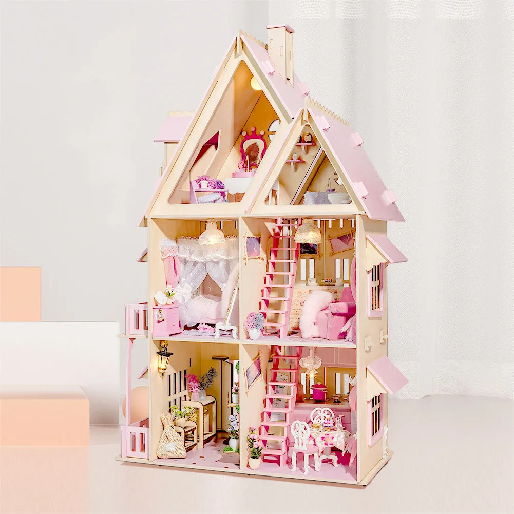 

DIY Sweet Princess House Puzzle Art Villa Handmade Assembly Toy With Paint Kit LED Lights Creative Birthday Gift For Girls