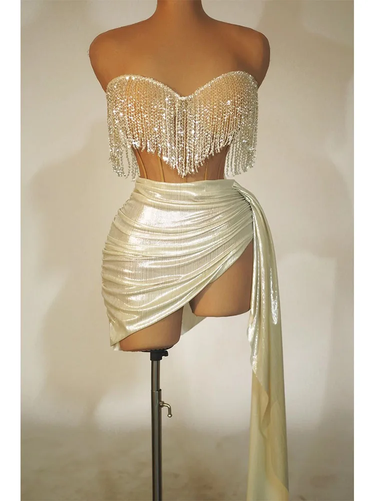 High Quality Hot Diamond Tassel Sexy Wrap Chest Irregular Wrap Buttocks Skirt 2024 New Fashion Custom Women'S Clothing