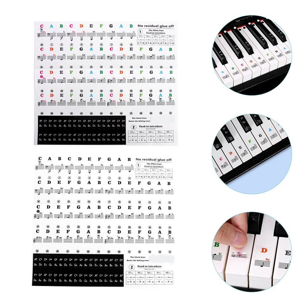 

2 Sheets Electronic Organ Keyboard Stickers Child Piano Keyboards Removable Notes Labels