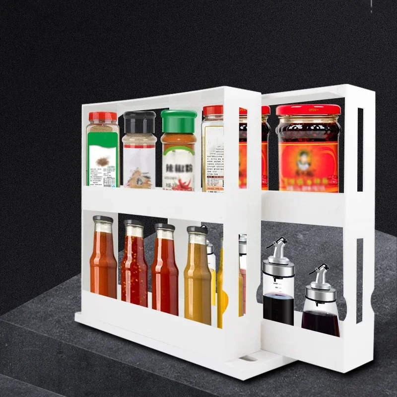 

2 Layer Spices Jar Bottle Rack Bottle Organizer Shelves Slide Cabinet Rotating Organize