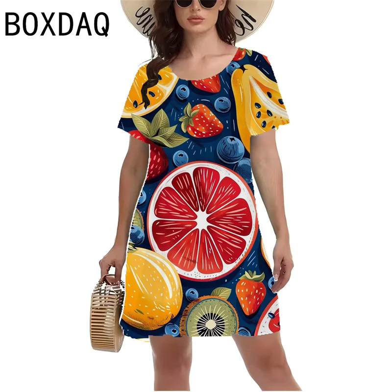 

Модное платье с 3D принтом оранжевых фруктов, новинка для женщин, Летние повседневные топы с коротким рукавом, женское милое ТРАПЕЦИЕВИДНОЕ ПЛАТЬЕ