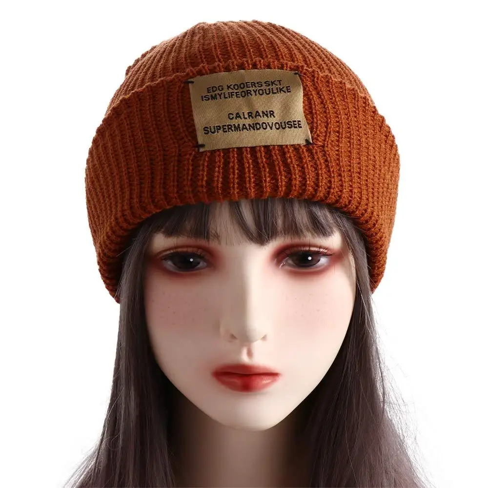 Simple Hip Hop Warm All-match Skullies Solid Color Stripe Letter Men Beanies Korean Style Caps Knitted Hat Woolen Hat