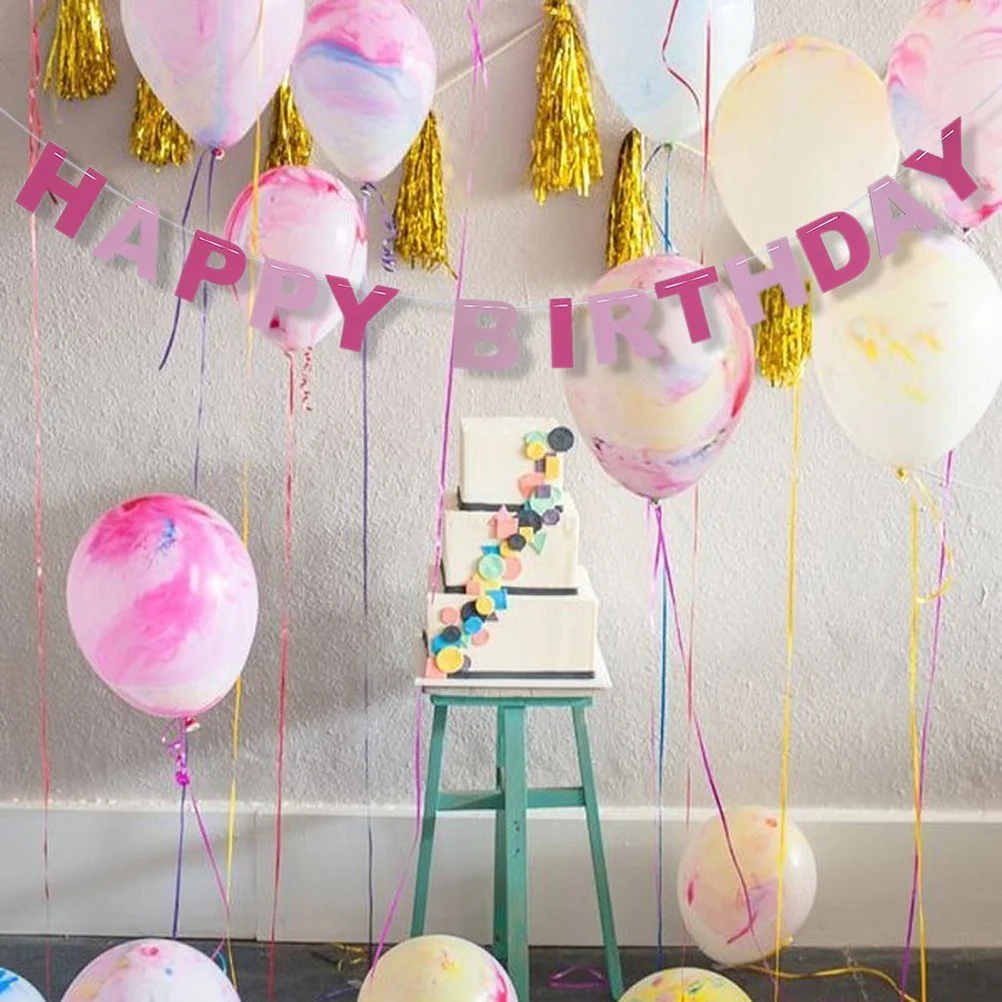 

Pink Non-Woven Happy Birthday Wedding Party Bunting Banner Birthday Christmas Photo Props Vintage Style Decoration