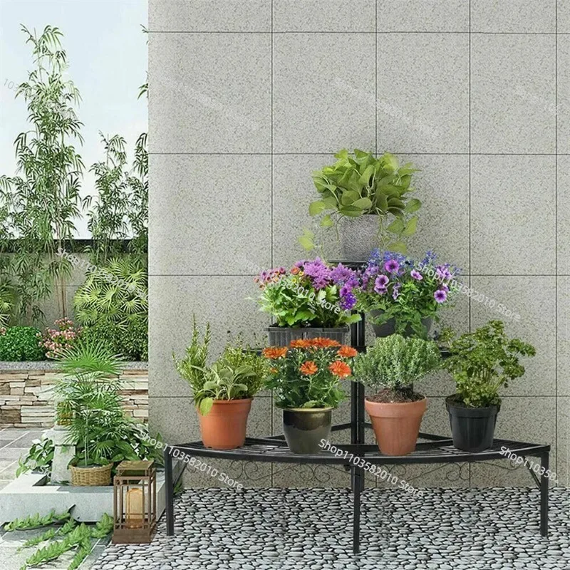 Outdoor Indoor Pot Plant Stand Garden Metal 3 Tier Quarter Round Planter Corner Shelf Display Holder