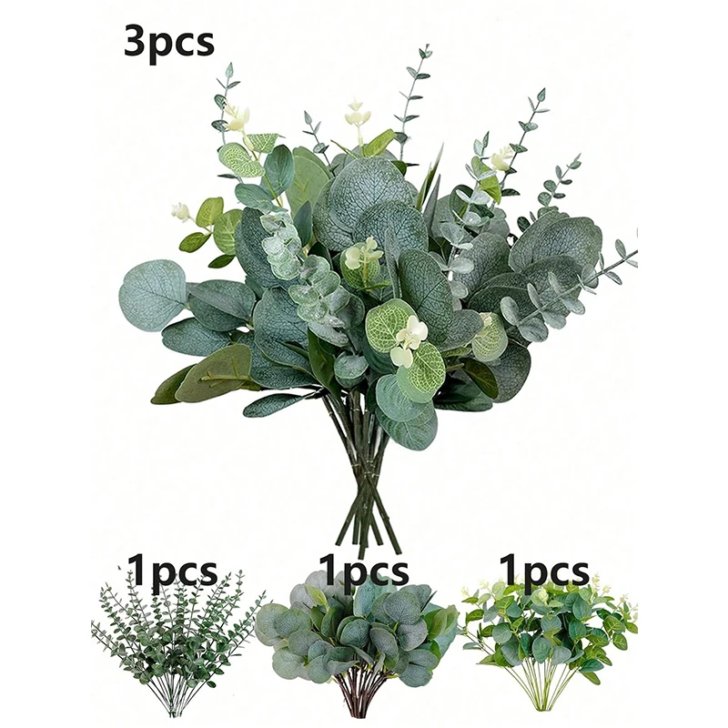 3/6/9Pcs Eukalyptus Künstliche Pflanze Bouquet Gefälschte Pflanze für Home Schlafzimmer Dekor Garten Hochzeit Dekoration Outdoor vase Ornament – Detail 7