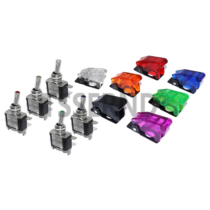 Auto Car Boat Truck Illuminated Led Toggle Switch With Safety Aircraft Flip Up Cover Guard 12V20A transparent